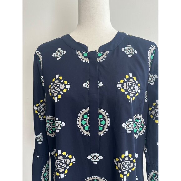 Crown and Ivy Shift Dress Womens 14 Navy Print Ruffle Sleeve Lined - Picture 3 of 8